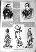 Old Antique Print 1849 Scholefield Madame Sontag Statues Titania Oberon 19th