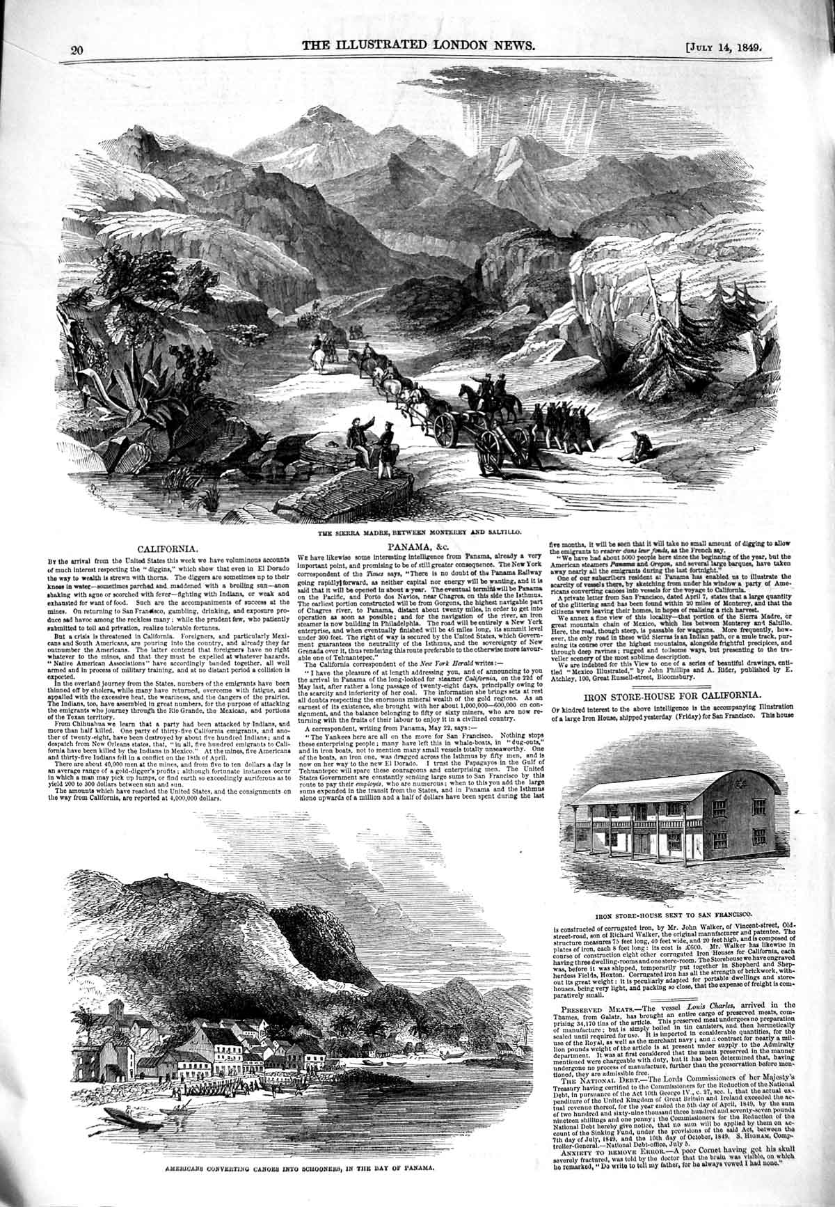 Original Old Antique Print 1849 Sierra Madre Monterey Saltillo Panama America