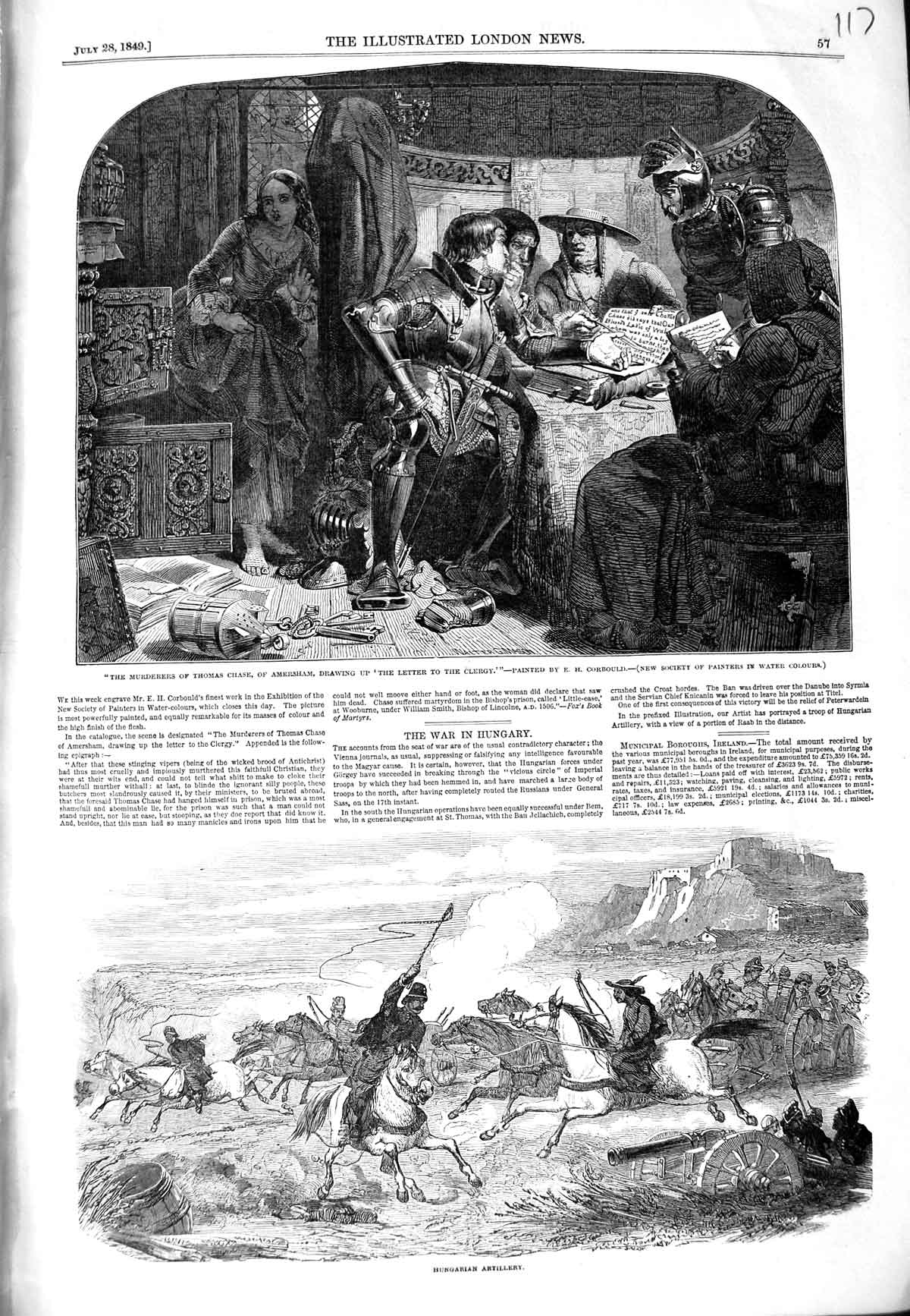 Original Old Antique Print 1849 Hungarian Artillery War Thomas Chase Amersham