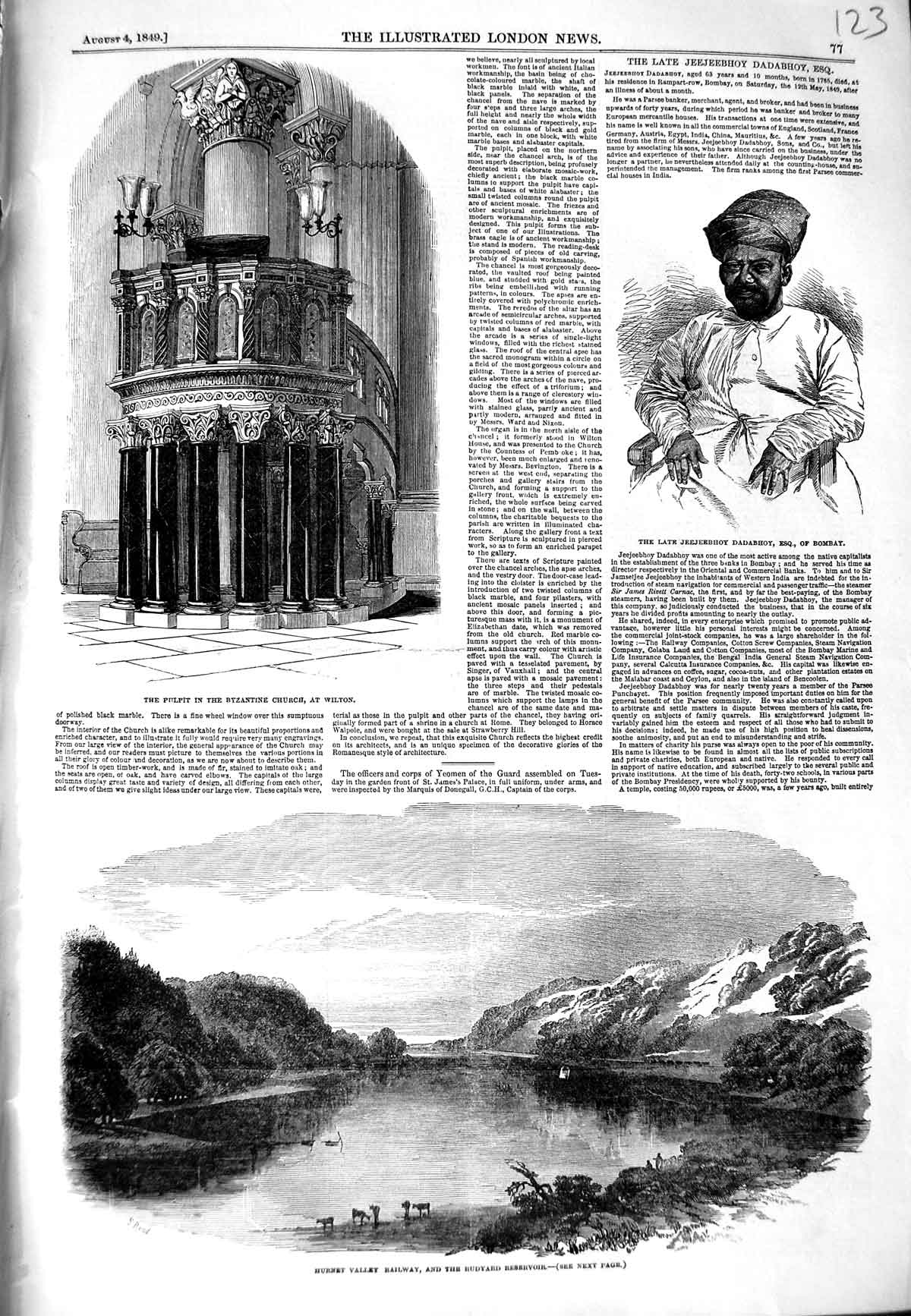 Original Old Antique Print 1849 Pulpit Byzantine Church Wilton Hurnet Rudyard