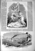 Old Antique Print 1849 Bourne'S River Steam Train Statue Death King Gwent 19th
