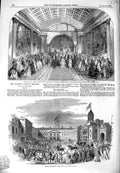 Original Old Antique Print 1849 Queen Prince Albert Bank Ireland Dublin Castle
