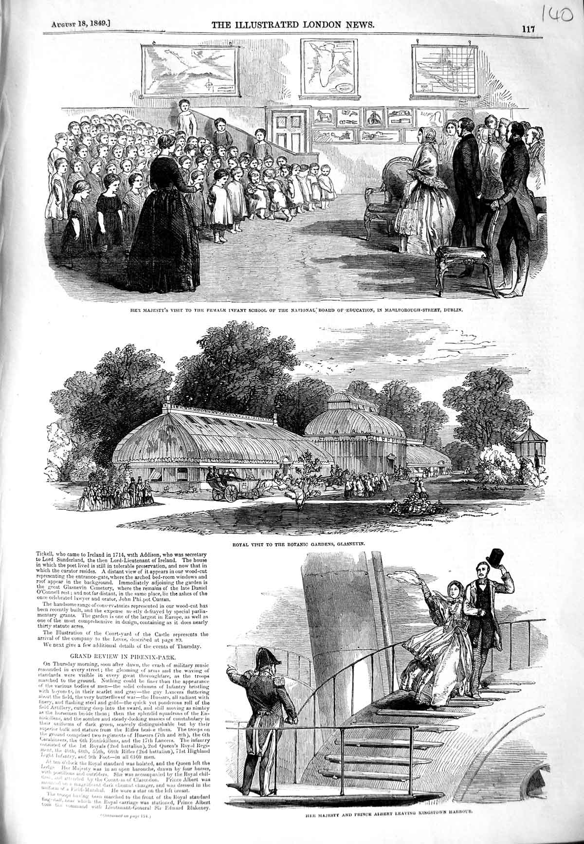 Old Antique Print 1849 Prince Albert Kingstown Harbour Dublin Glasnevin 19th