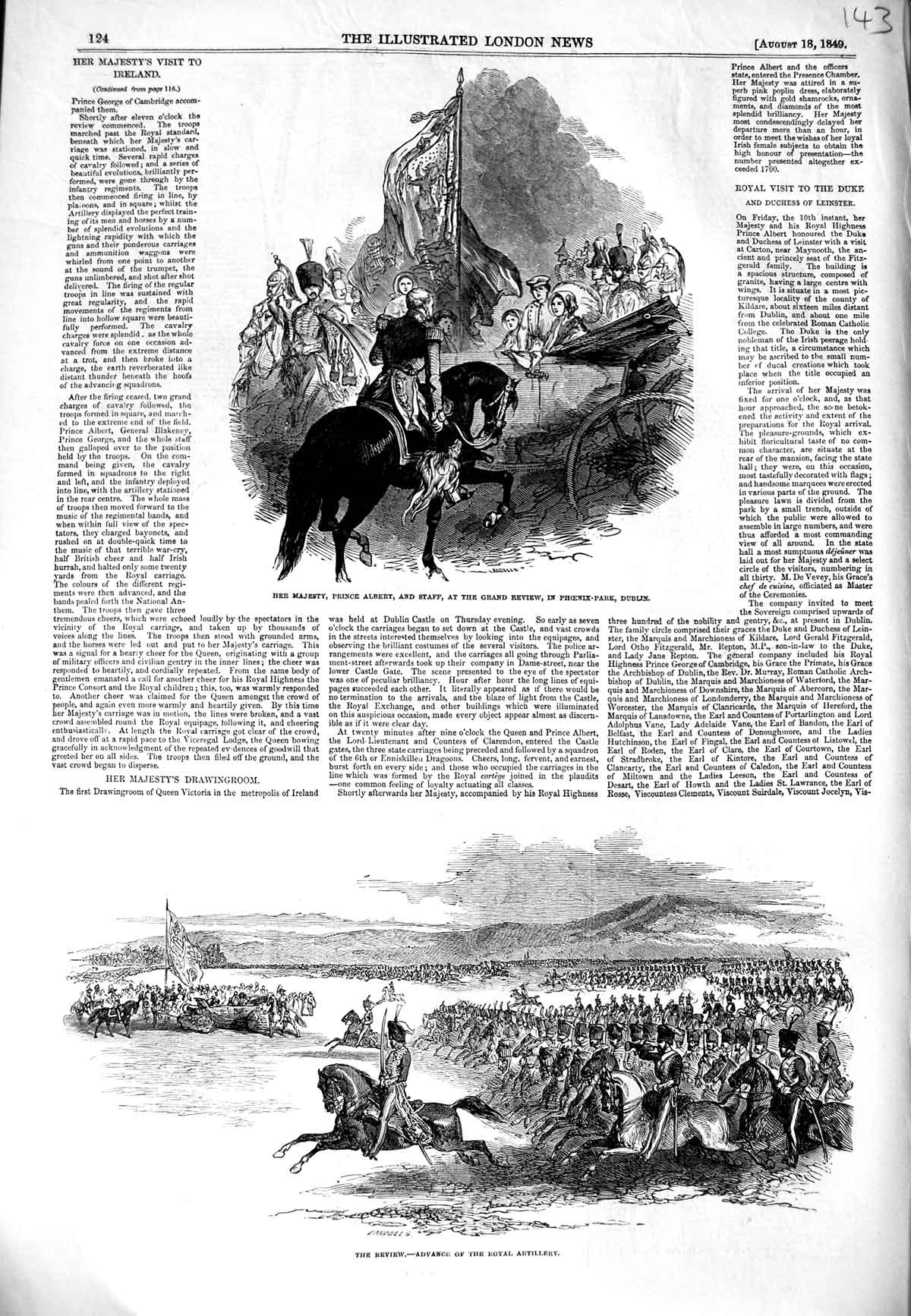 Old Antique Print 1849 Prince Albert Phoenix Park Dublin Royal Artillery 19th