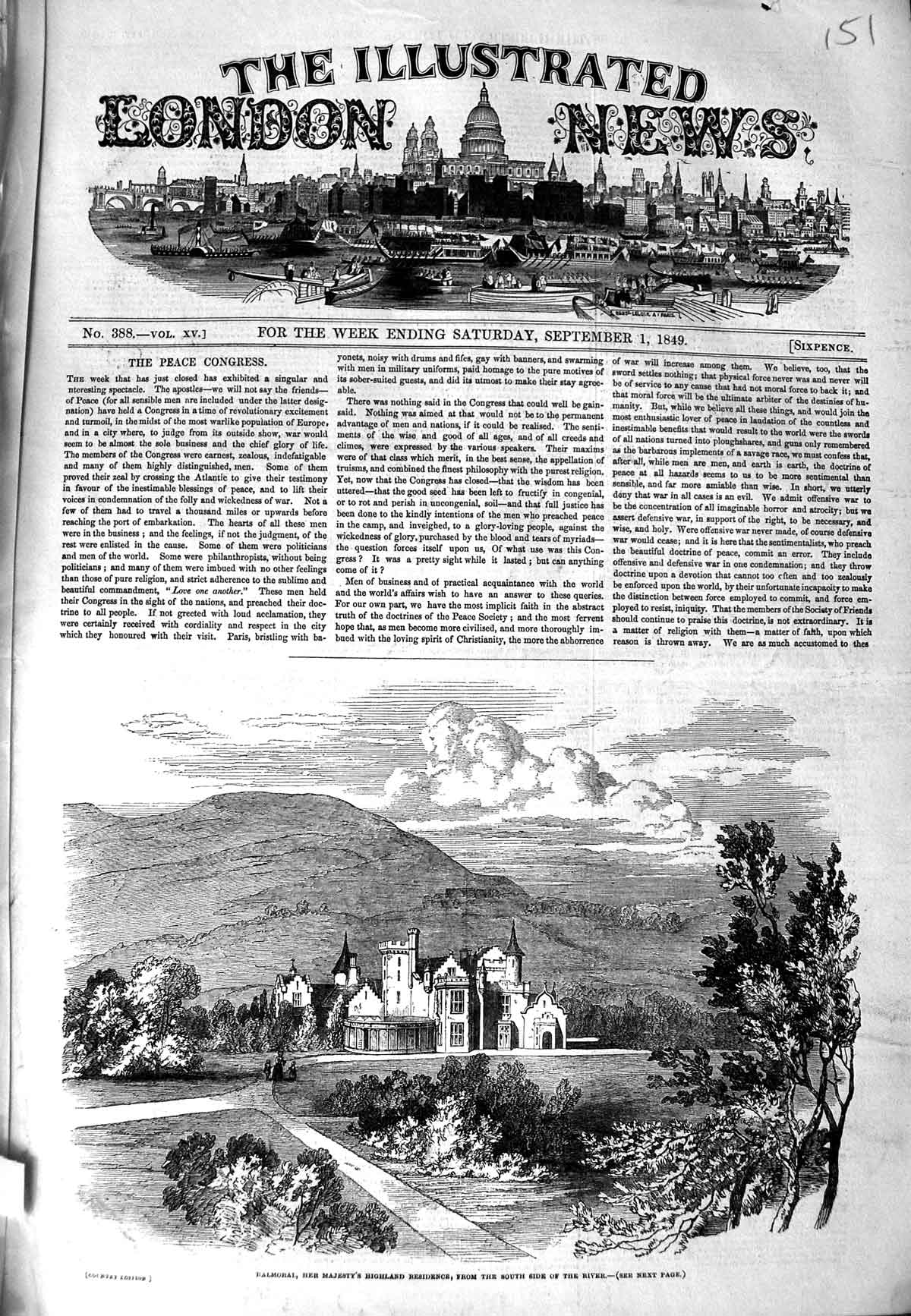 Original Old Antique Print 1849 Balmoral Queen Highland Residence Mountains