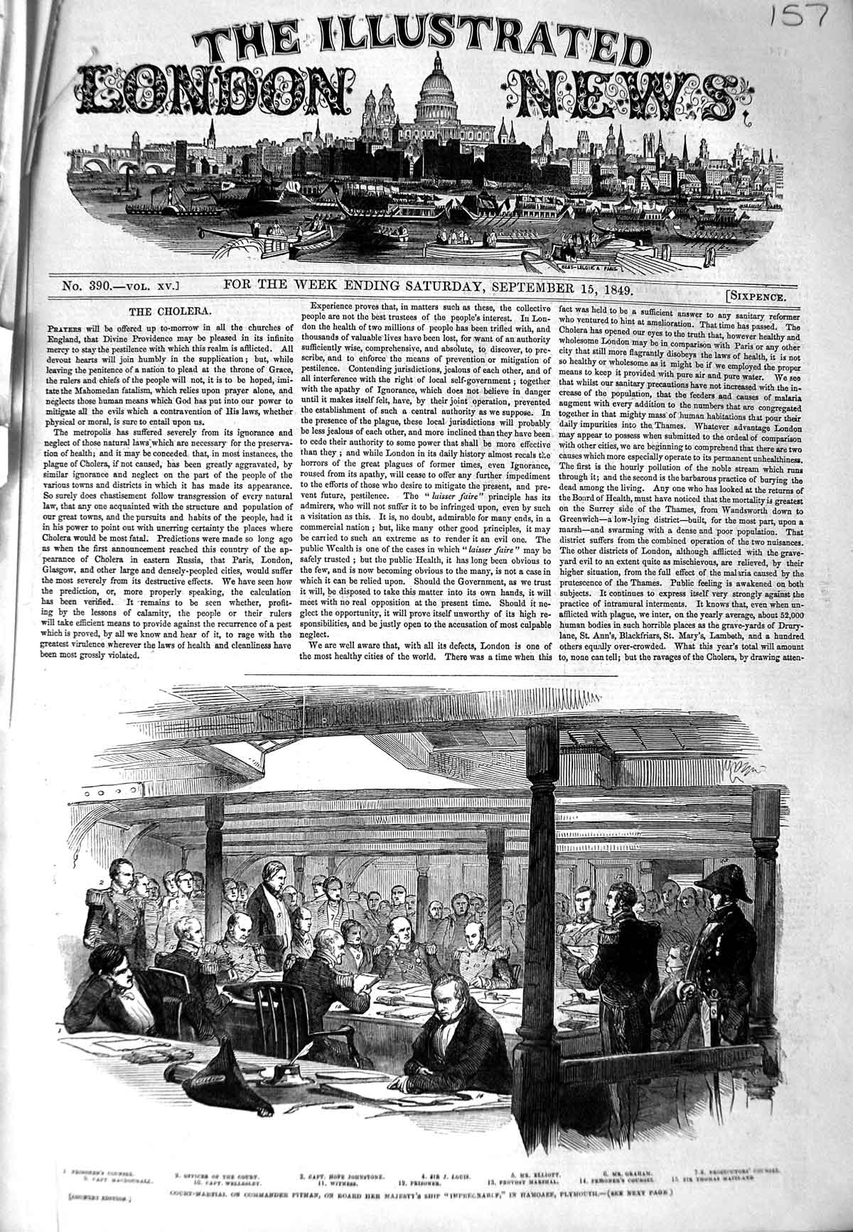 Original Old Antique Print 1849 Court-Martial Commander Pitmen Ship Impregnable