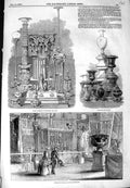 Original Old Antique Print 1849 Metal Castings Glass Hardmans Works Church 19th