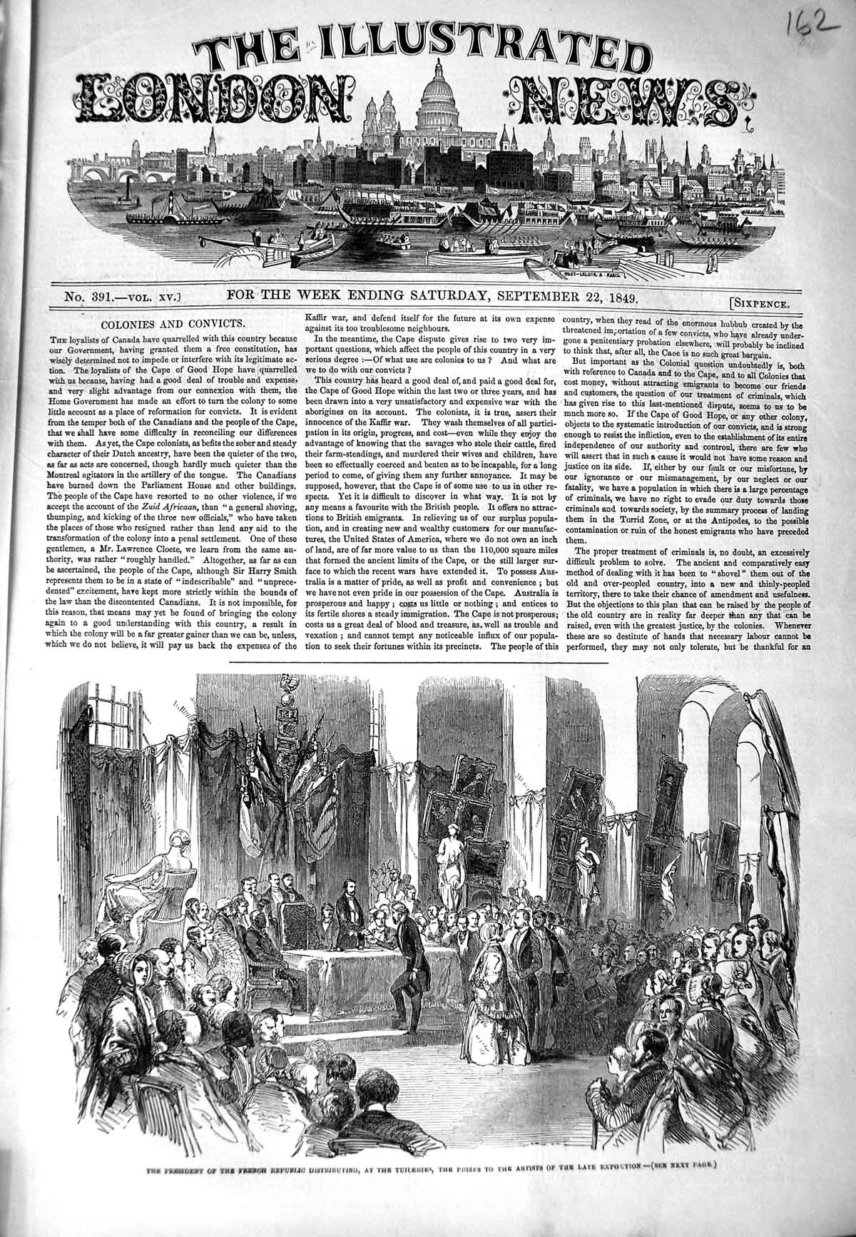 Old Antique Print 1849 President French Republic Tuileries Artist Prizes 19th