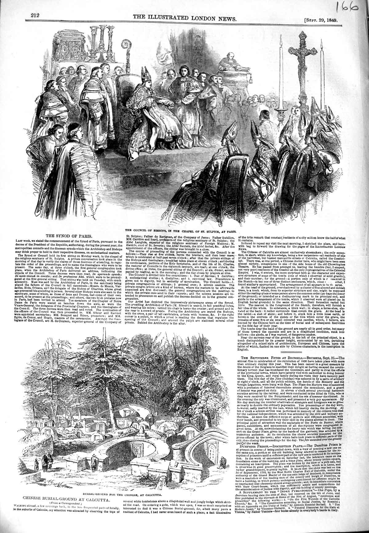 Original Old Antique Print 1849 Council Bishops Chapel Sulpice Paris Calcutta