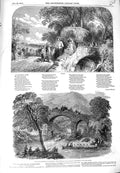 Original Old Antique Print 1849 Lord-Lieutenant Killarney Ireland Weir-Bridge