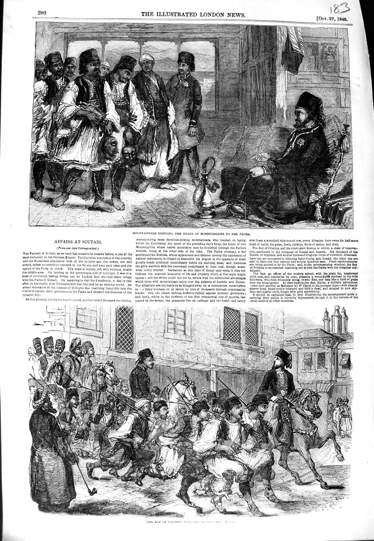 Old Antique Print 1849 Mountaineers Montenegrins Oacha Bey Pristina Pacha 19th