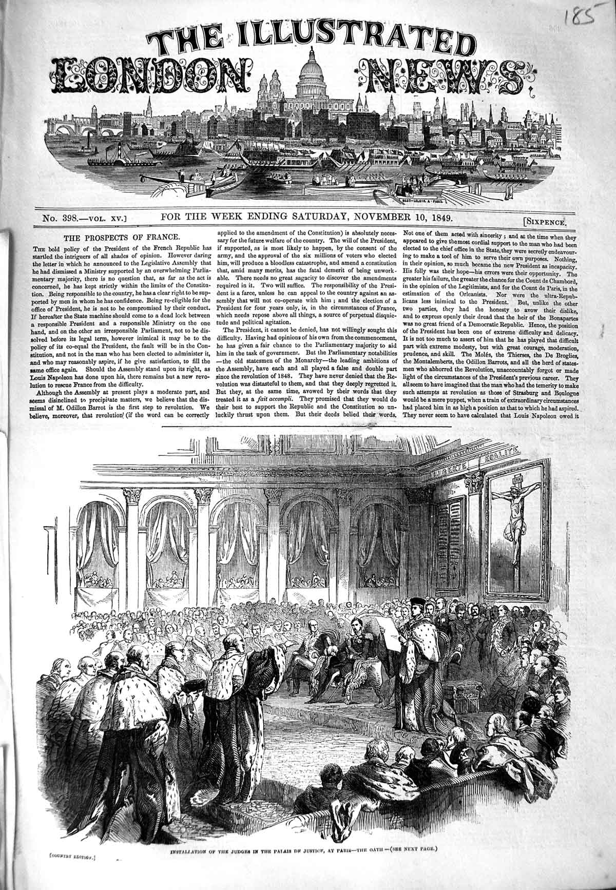Original Old Antique Print 1849 Installation Judges Palais Justice Paris France