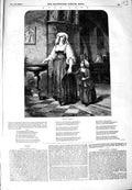 Original Old Antique Print 1849 Fine Art Mother Little Girl Leaving Church 19th