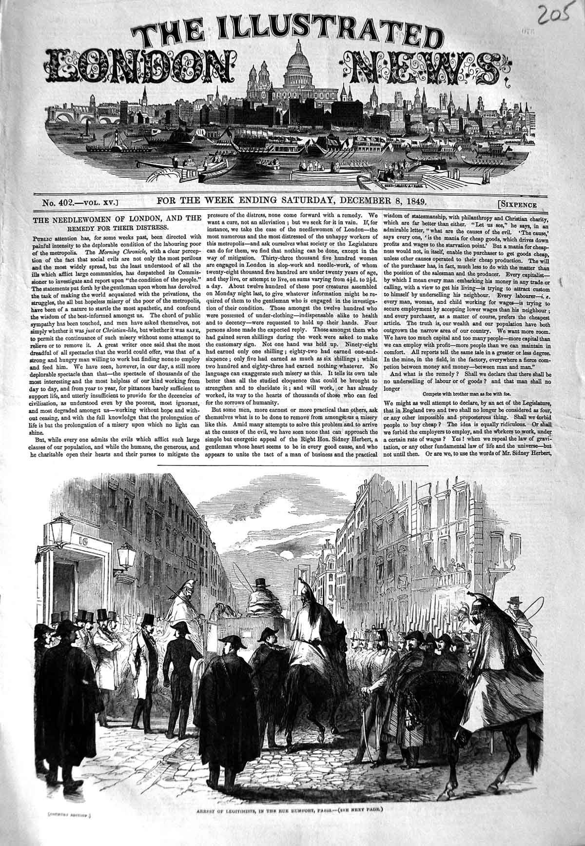 Original Old Antique Print 1849 Arrest Legitimists Rue Rumfort Paris France