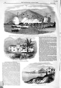 Original Old Antique Print 1849 War Ships Medea Tienpal China Convent Erosimuso