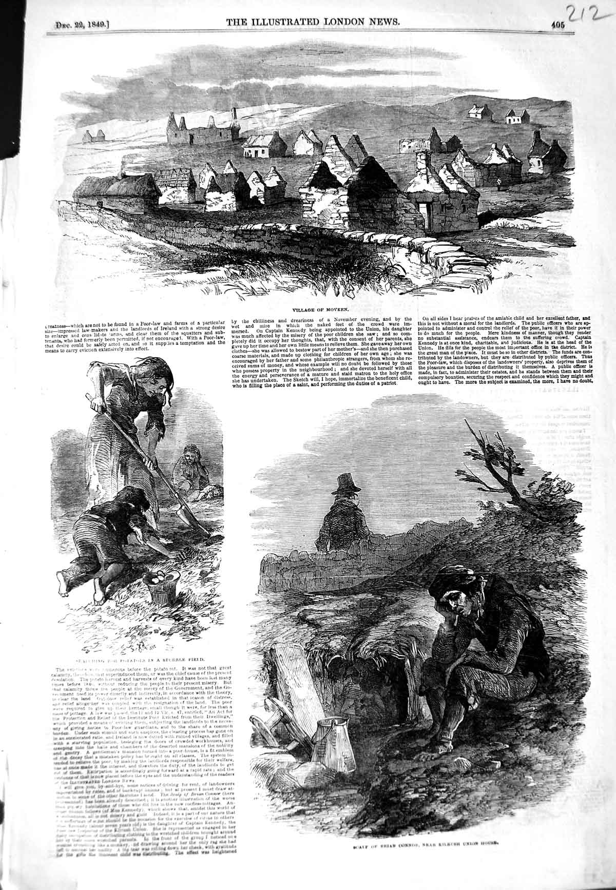 Old Antique Print 1849 Village Morven Scalp Brian Connor Kilrush Potatoes 19th