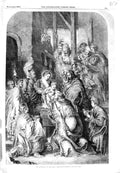 Original Old Antique Print 1849 Rubens Adoration Magi Baby 19th