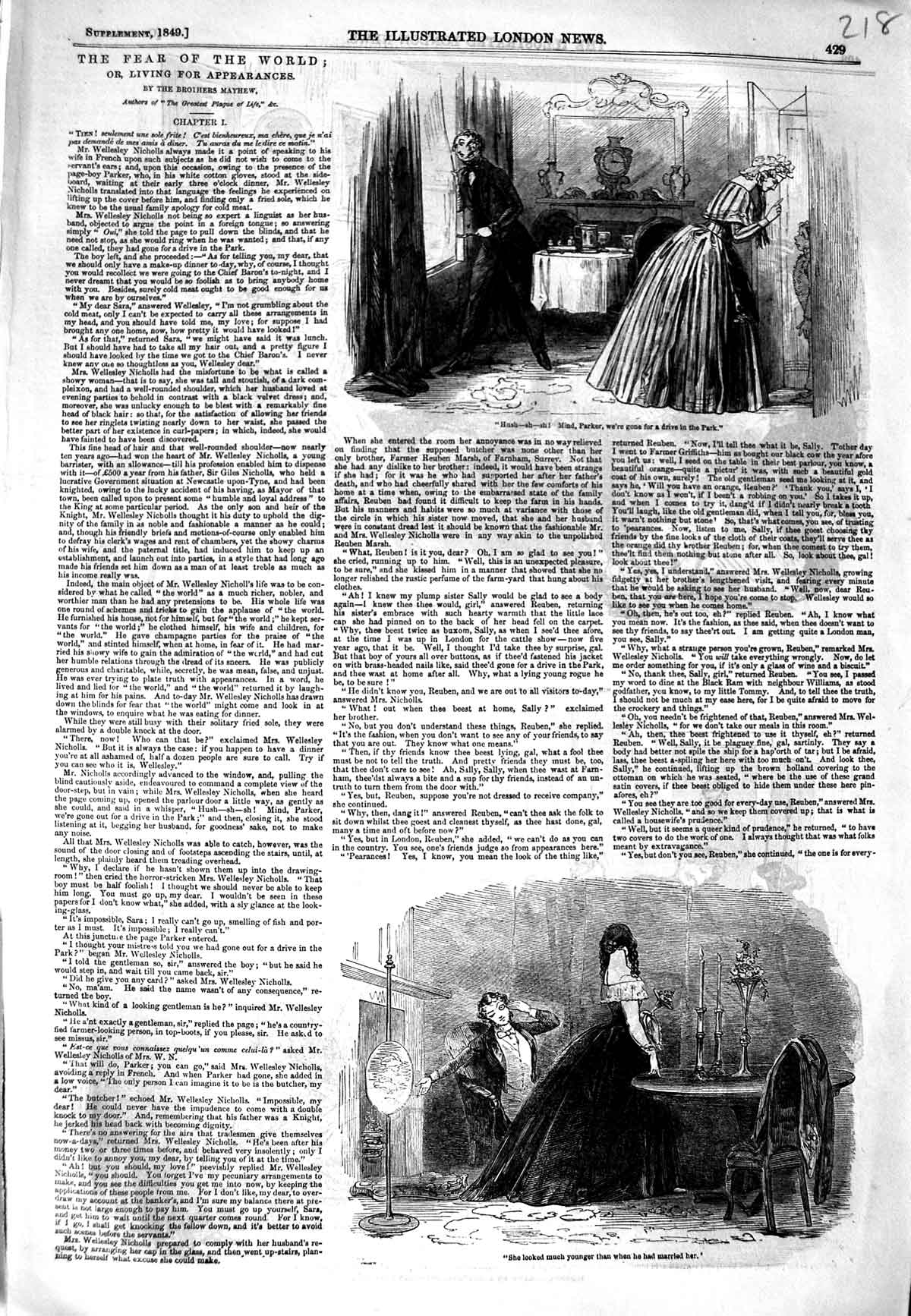 Original Old Antique Print 1849 Family Home Romance Illustration Story 19th