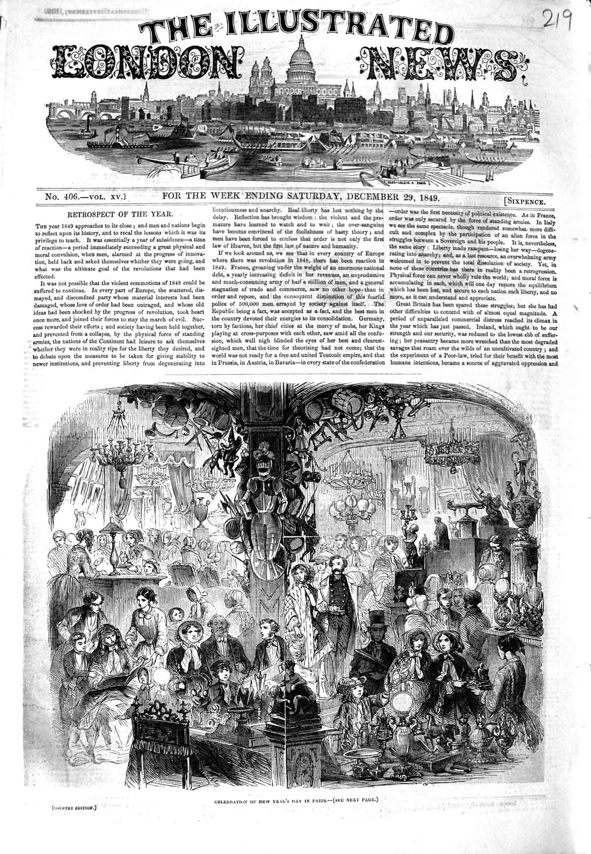 Original Old Antique Print 1849 Celebration New Year Paris France People 19th