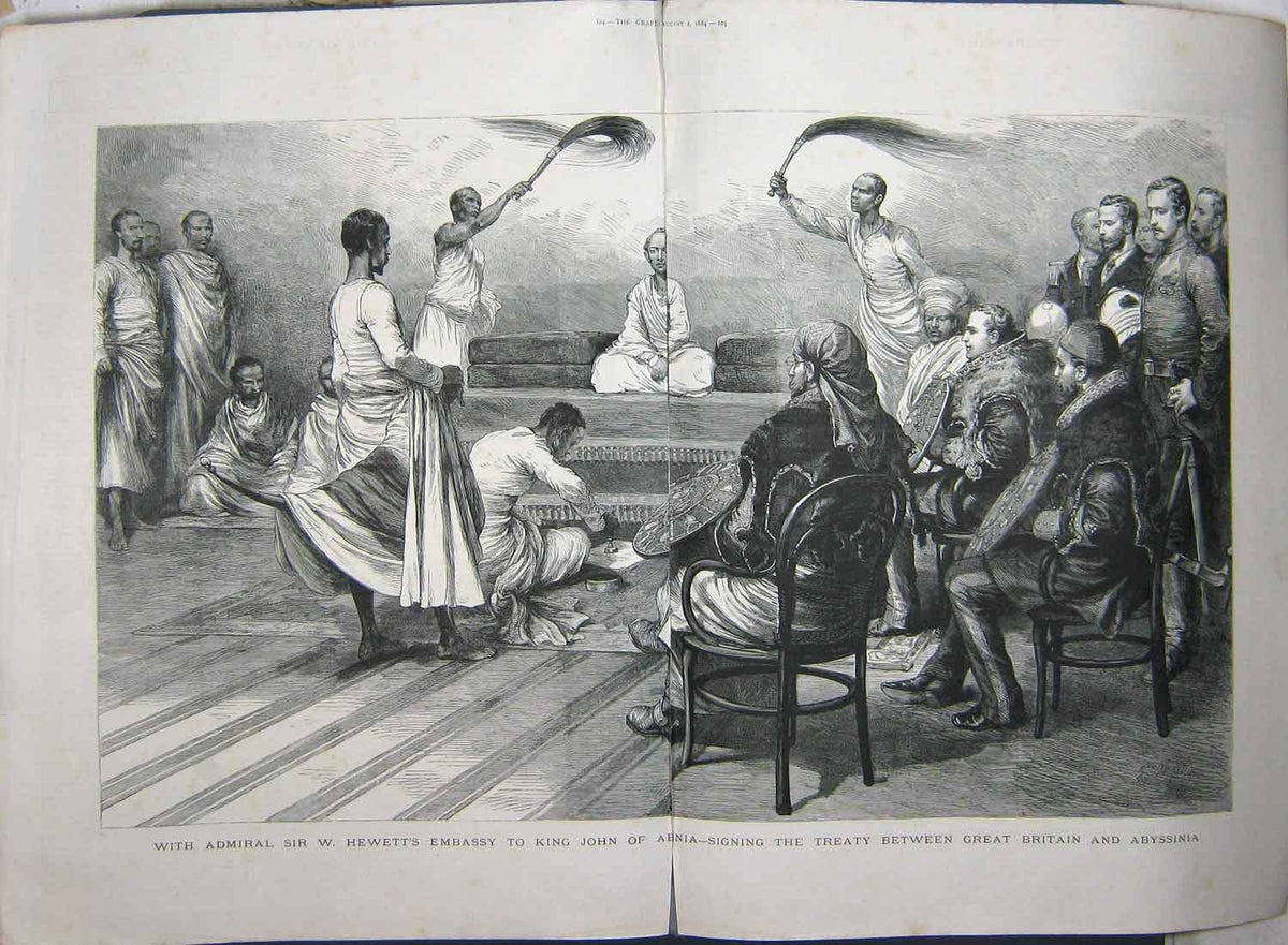 Old Antique Print 1884 Admiral Sir Hewett Embassy King John Aenia Treaty 19th