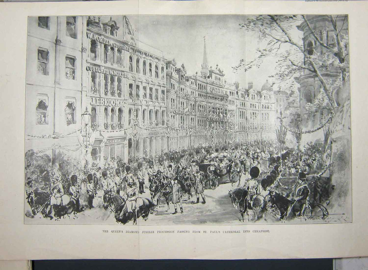 Old Antique Print Queen Diamond Jubilee Paul'S Cathedral Cheapside London