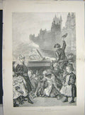 Old Antique Print 1894 Poor Children Westminster Bridge Steam-Boat London 19th
