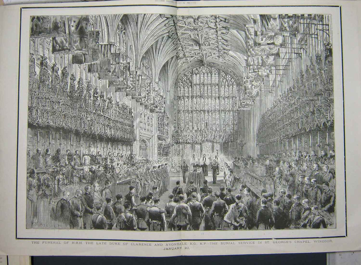 Original Old Antique Print 1892 Funeral Duke Clarence Avondale Windsor Chapel