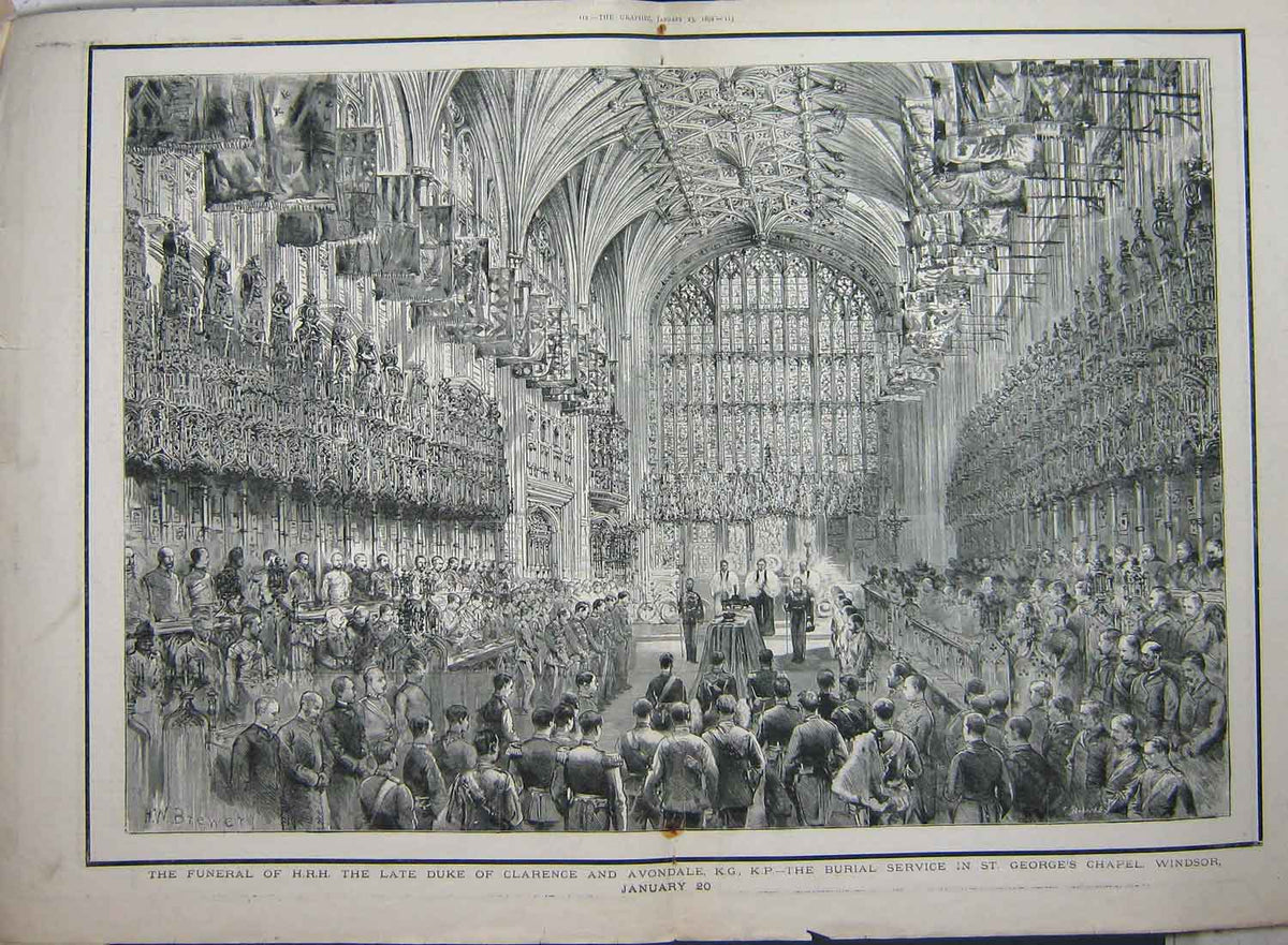 Antique Old Print *3693 1892 Funeral Duke Clarence Avondale Windsor Chapel