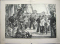 Original Old Antique Print 1889 Man-Of-War Ship Life Board Navy Sailors Dancing