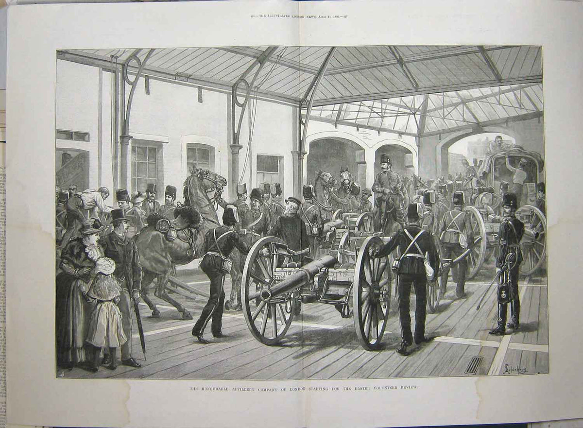 Old Antique Print 1886 Artillery Company London Easter Volunteer Review 19th