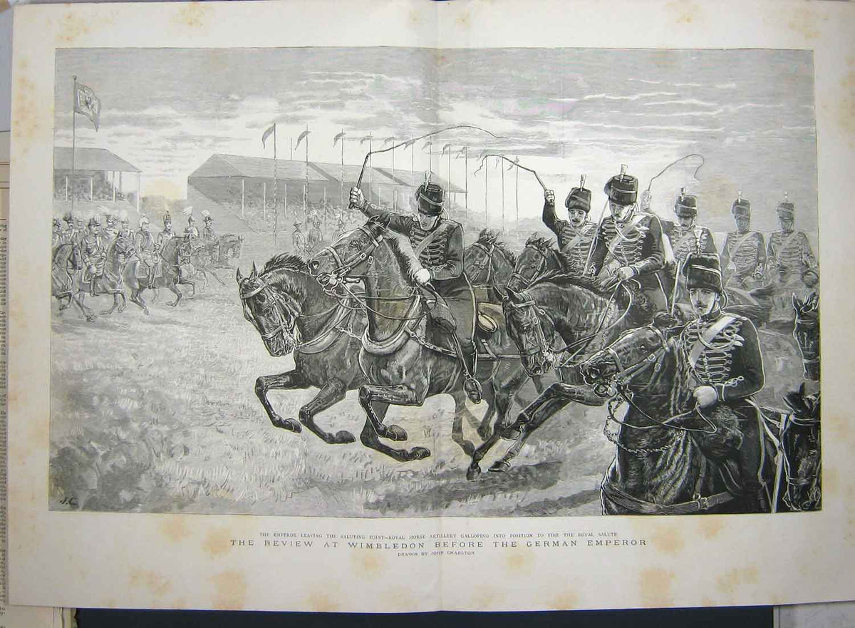 Original Old Antique Print War Review Wimbledon German Emperor Horse Artillery