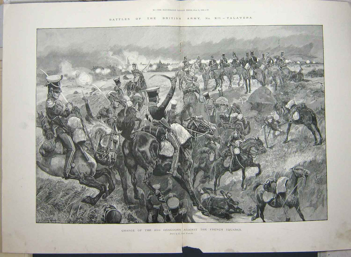 Old Antique Print 1895 British Army Battles War Talavera French Dragoons 19th