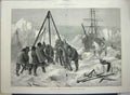 Old Antique Print 1875 Arctic Life Cutting Ice Winter Quarters Ship Art 19th