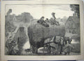 Original Old Antique Print 1881 Fine Art Load Hay Cart Farming Horses Victorian