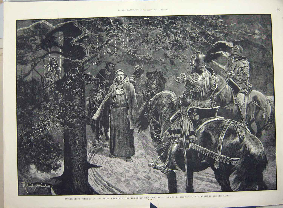 Old Antique Print 1883 Art Luther Saxon Knights Forest Thuringia Wartburg 19th