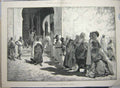 Original Old Antique Print 1881 Scene Algerine Beggars Door Mosque Fine Art
