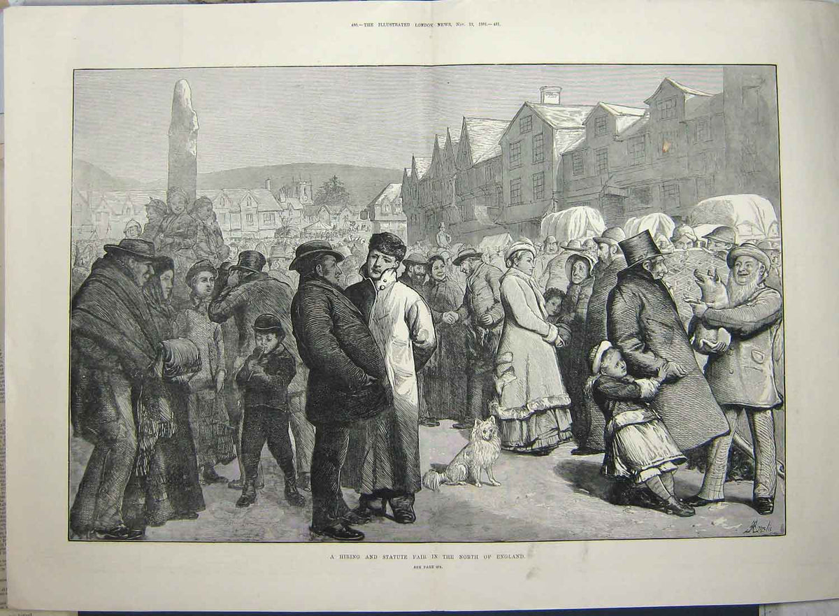 Old Antique Print 1881 Scene Hiring Statute Fair North England Fine Art 19th
