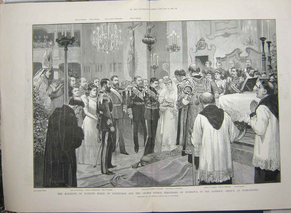 Old Antique Print 1893 Wedding Princess Marie Edinburgh Prince Ferdinand 19th