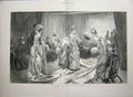 Original Old Antique Print 1887 Scene Drawing Room Bride Bridesmaids Wedding