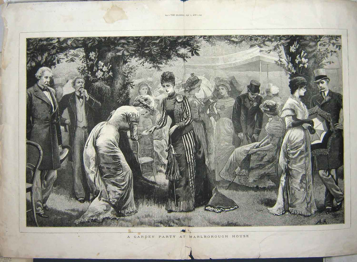 Original Old Antique Print 1878 Garden Party Marlborough House Fine Art 19th