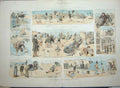 Original Old Antique Print 1881 British Sea-Side Scene Beach Sea Sand Children