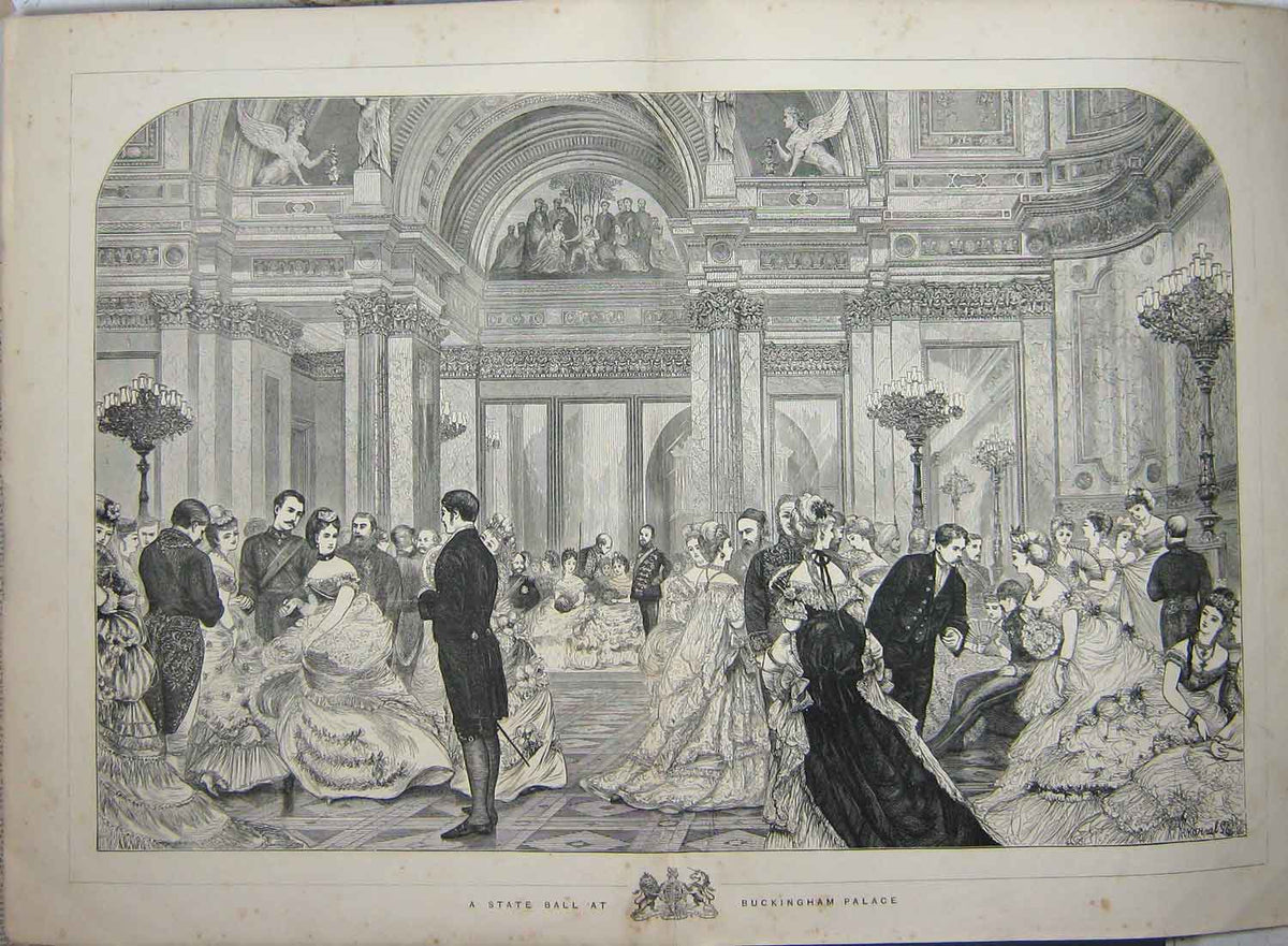 Old Antique Print State Ball Buckingham Palace London Dancing Men Ladies
