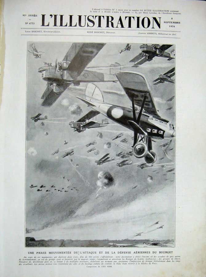 Original Old Vintage Print 1934 France War Aeroplanes Defence Bourget Battle