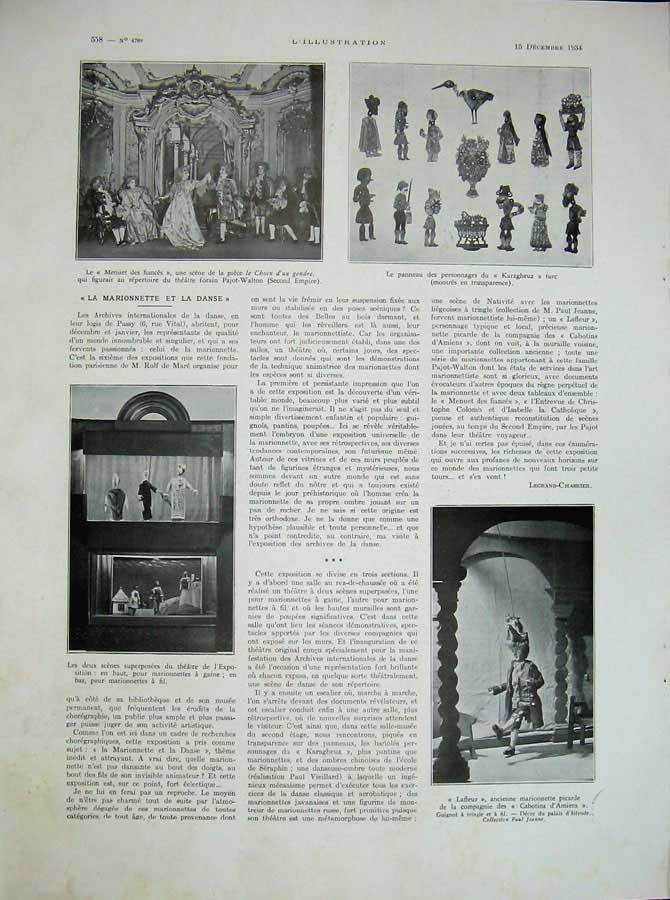 Original Old Vintage Print 1934 France Theatre Puppet Pajot-Walton Characters