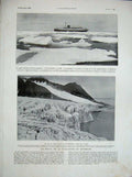 Old Vintage Print 1934 Ice Glacier Spitzberg Cruise Ship Passenger France 20th