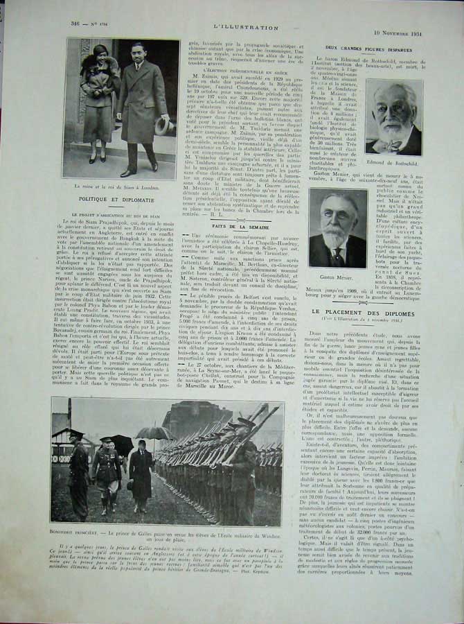 Original Old Vintage Print 1934 French Siers War Gaston Menier Rothschild Siam