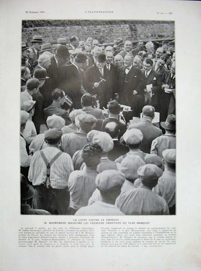 Original Old Vintage Print 1934 Photograph Doumergue Unemployment Demonstration