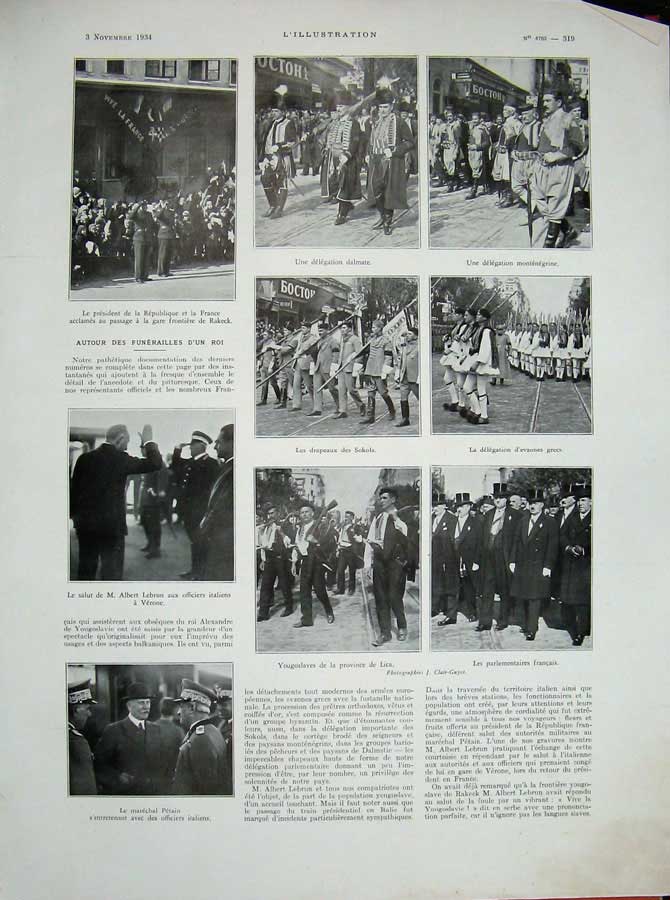 Old Vintage Print 1934 France Albert Labrun Flags Parliament Procession 20th
