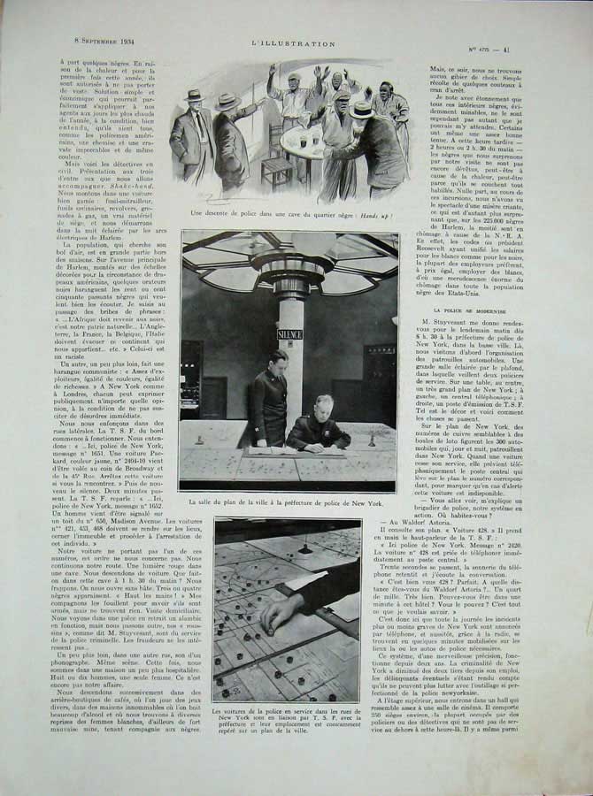 Original Old Vintage Print 1934 Photograph Police New York Salle De Plan People