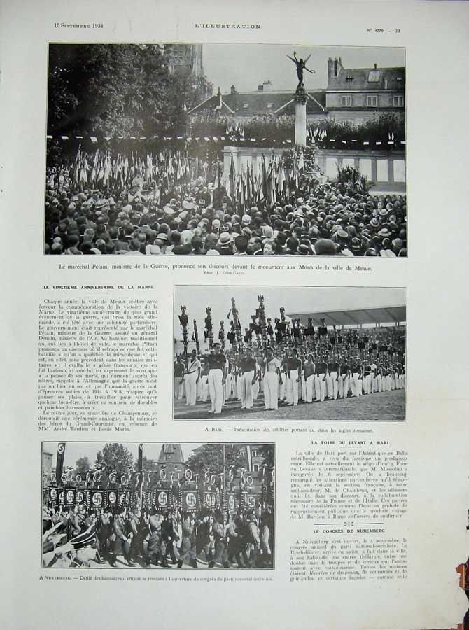 Old Vintage Print 1934 France War Procession Street Nuremnberg La Marne 20th
